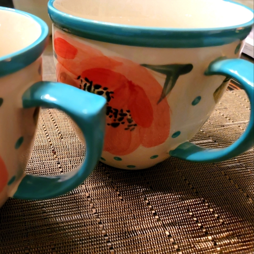 Stoneware Floral Cup Duo